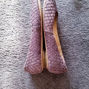 8.5 Shoes Lilac Flats Suede with Snakeskin Pattern